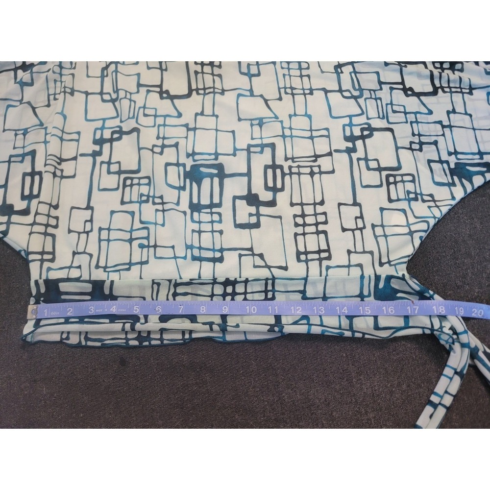 Vintage 90s Y2K Bat Wing Top Sheer Baby Blue Geometric Fang Glam L/XL Tie Waist - Picture 10 of 12